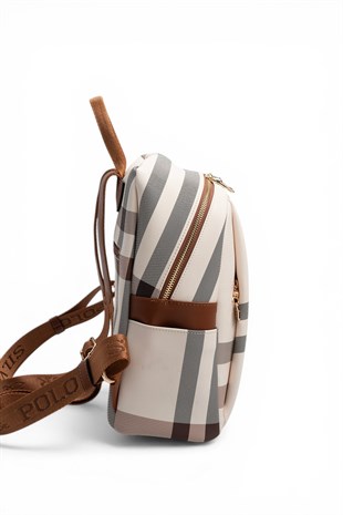 Silver & Polo SP926 Kadın Sırt Çantası Ekose Krem-Taba