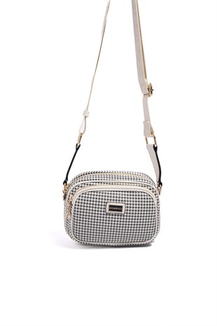 Silver & Polo SP1111 Kadın Çapraz Çanta King Desen Siyah-Kemik