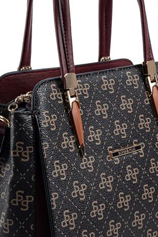 Silver & Polo Kahve Sarı - Bordo SP1136 Kadın El Çantası