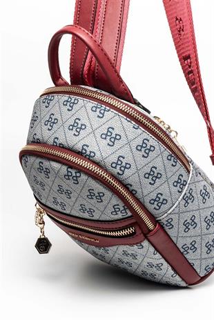 Silver & Polo SP983 Kadın Sırt Çantası Monogram Gri-Bordo