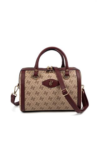 Silver & Polo Koyu Bej - Bordo SP1091 El Çantası