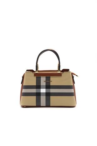Silver & Polo SP913 Kadın El Çantası Ekose Bej-Taba