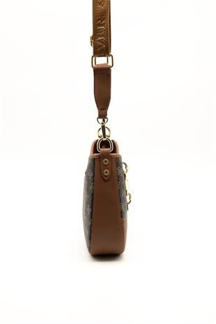 Silver & Polo SP1156 Kadın Çapraz Çanta Monogram Kahve Sarı-Taba