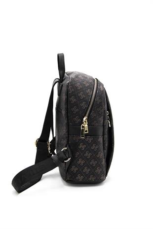 Silver & Polo SP926 Kadın Sırt Çantası Monogram Siyah Bakır-Siyah