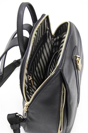 Silver & Polo SP1123 Kadın Sırt Çantası Monogram Siyah Platin-Siyah