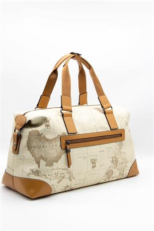 Silver & Polo SP873 Kadın Seyahat Çantası Harita Koyu Bej-Camel