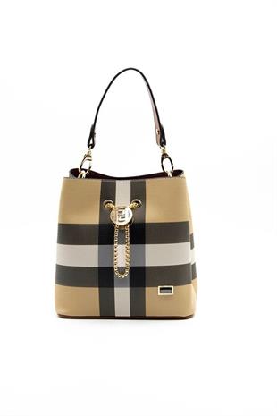 Silver & Polo SP967 Kadın Çapraz Çanta Ekose Bej-Taba