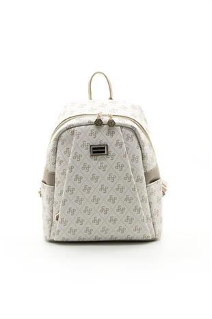 Silver & Polo SP926 Kadın Sırt Çantası Monogram Bej-Kum