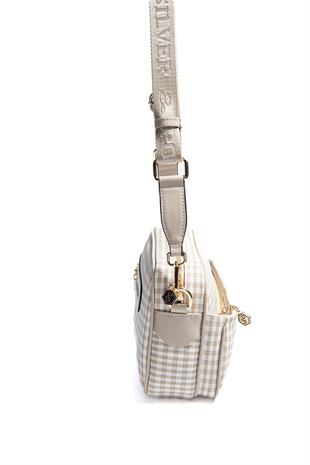 Silver & Polo SP1267 Kadın Çapraz Çanta Ekose Line Kare Kum Beji
