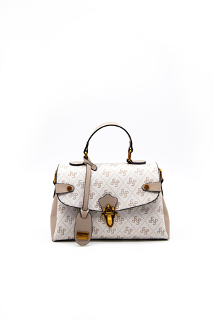 Silver & Polo SP1159 Kadın El Çantası Monogram Bej-Kum
