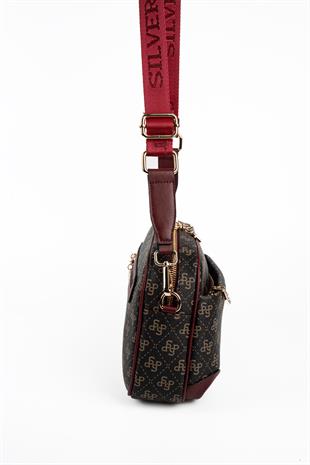 Silver & Polo SP1094 Kadın Çapraz Çanta Monogram Kahve Sarı-Bordo