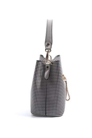 Silver & Polo SP967 Kadın Çapraz Çanta King Desen Siyah-Kemik