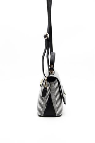 Silver & Polo SP838 Kadın Çapraz Çanta Hasır Siyah Beyaz-Siyah