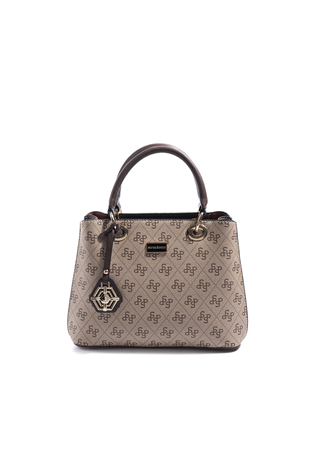 Silver & Polo SP1272 Kadın El Çantası Monogram Koyu Bej-Kahve