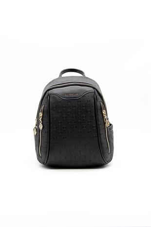 Silver & Polo SP906 Kadın Sırt Çantası Logolu Siyah-Siyah