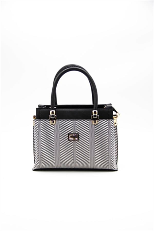Silver & Polo SP826 Kadın El Çantası Hasır Siyah Beyaz-Siyah