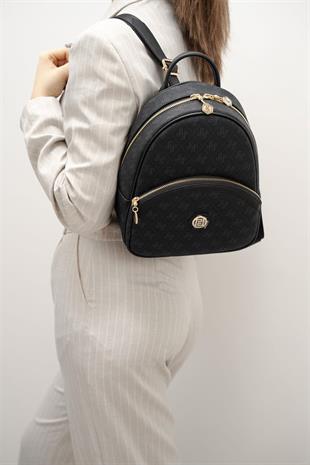 Silver & Polo SP945 Kadın Sırt Çantası Monogram Siyah