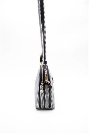 Silver & Polo SP765 Kadın Çapraz Çanta Hasır Siyah Beyaz-Siyah