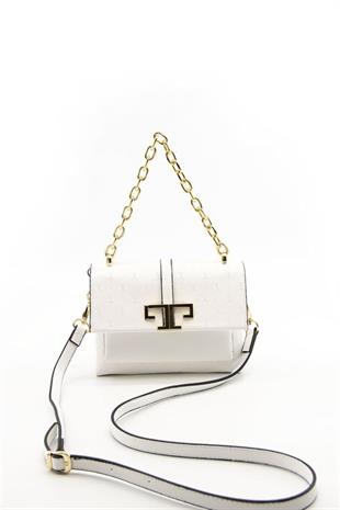 Silver & Polo SP1148 Kadın Çapraz Çanta Logolu Beyaz-Beyaz