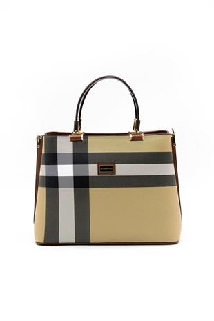 Silver & Polo SP924 Kadın El Çantası Ekose Bej-Taba