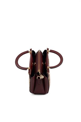 Silver & Polo Koyu Bej - Bordo SP1193 Kadın El Çantası