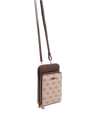 Silver Polo SP1011 Kadın Telefon Çantası Monogram Koyu Bej-Kahve