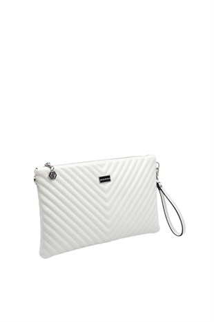 Silver Polo Crash Beyaz Kapitone V Kadın Portföy ve Clutch El Çantası SP1034
