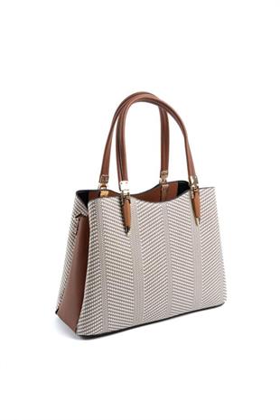 Silver & Polo SP1205 Kadın El Çantası Hasır Bej-Taba