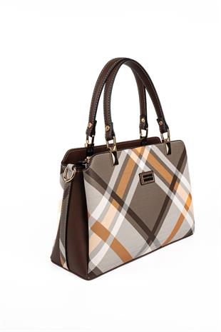 Silver & Polo SP972 Kadın El Çantası Ekose Haki-Kahve