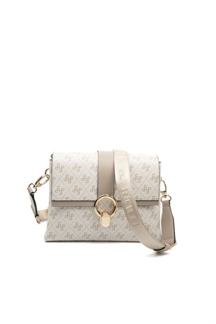 Silver & Polo SP1275 Kadın Çapraz Çanta Monogram Bej-Kum