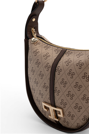 Silver Polo SP1270 Kadın Omuz Çantası Monogram Koyu Bej-Kahve