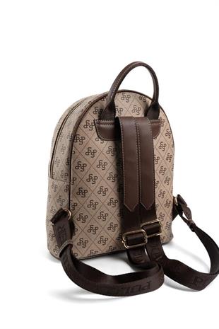 Silver & Polo SP1062 Kadın Sırt Çantası Monogram Koyubej-Kahve