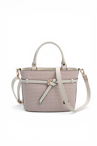 Silver & Polo SP1283 Kadın El Çantası Kaz Ayağı Ekose Bordo-Kemik