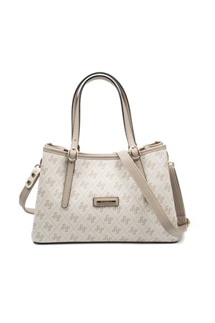 Silver & Polo SP1252 Kadın El Çantası Monogram Bej-Kum