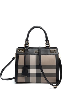 Silver & Polo SP1174 Kadın El Çantası Ekose Kahve-Siyah