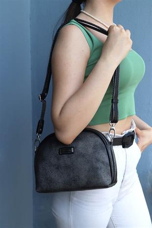 Silver & Polo SP765 Kadın Çapraz Çanta Petek M.Gümüş-Siyah