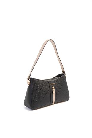 Silver & Polo SP1102 Kadın Omuz Çantası Logolu Siyah-Siyah-S.Nut