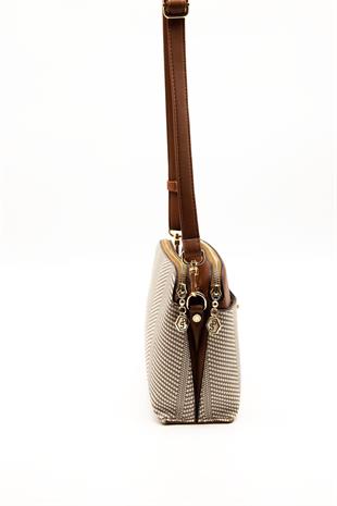 Silver & Polo SP623 Kadın Çapraz Çanta Hasır Bej-Taba