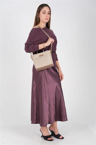 Silver & Polo SP1225 Kadın El Çantası Saten Bej-Kum