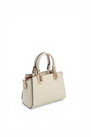 Silver & Polo SP1281 Kadın El Çantası Kaz Ayağı Ekose Kum-Kum Beji