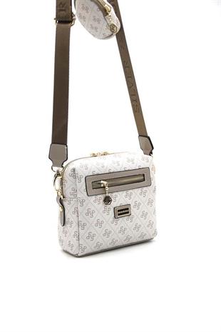 Silver & Polo SP1038 Kadın Çapraz Çanta Monogram Bej-Kum