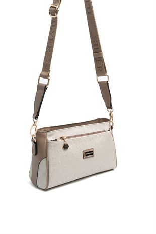 Silver & Polo SP1273 Kadın Çapraz Çanta Logolu Bej-Latte