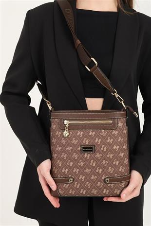 Silver & Polo SP1120 Kadın Çapraz Çanta Monogram Kahve