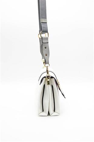 Silver & Polo SP1009 Kadın Çapraz Çanta Logolu Beyaz-A.Gri