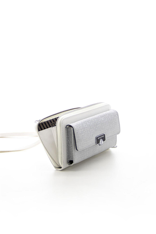 Silver & Polo SP921 Kadın Telefon Çantası Celebrty Gümüş-Beyaz