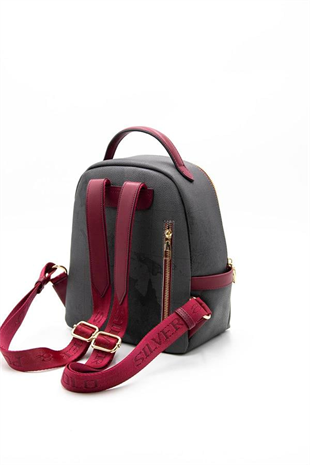 Silver & Polo SP1061 Kadın Sırt Çantası Harita Siyah-Bordo