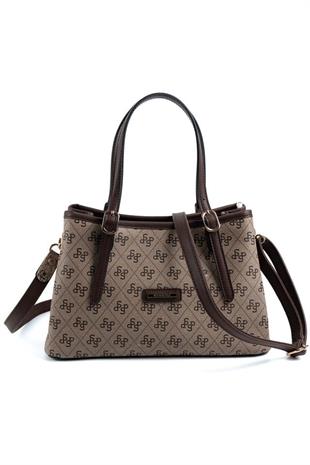 Silver & Polo SP1252 Kadın El Çantası Monogram Koyubej-Kahve