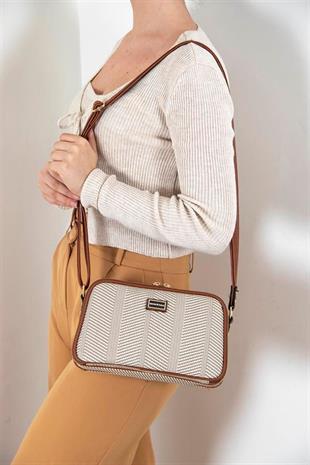 Silver & Polo SP899 Kadın Çapraz Çanta Hasır Bej-Taba