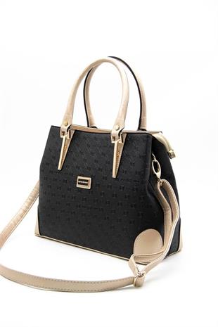 Silver & Polo SP667 Kadın El Çantası Logolu Siyah-S.Nut