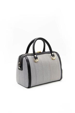 Silver & Polo SP1091 Kadın El Çantası Hasır Siyah Beyaz-Siyah